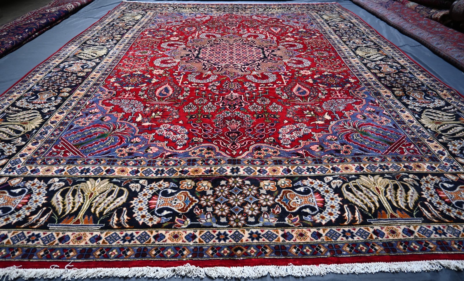 Fine Antique Caucasian Rug 10×14 ft Red Hand Knotted Heris Kazak Oriental Carpet