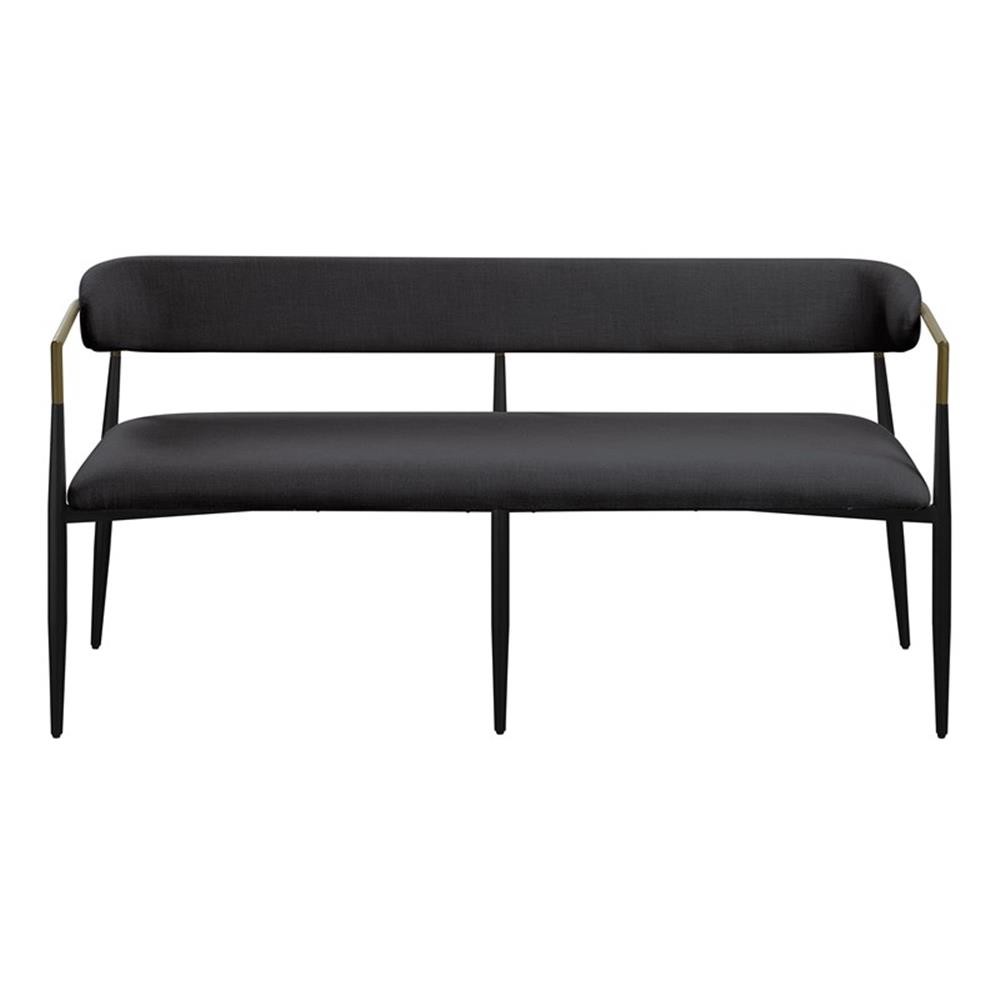 Bowery Hill Chenille Fabric Upholstered Bench with Gold Armrest in Black