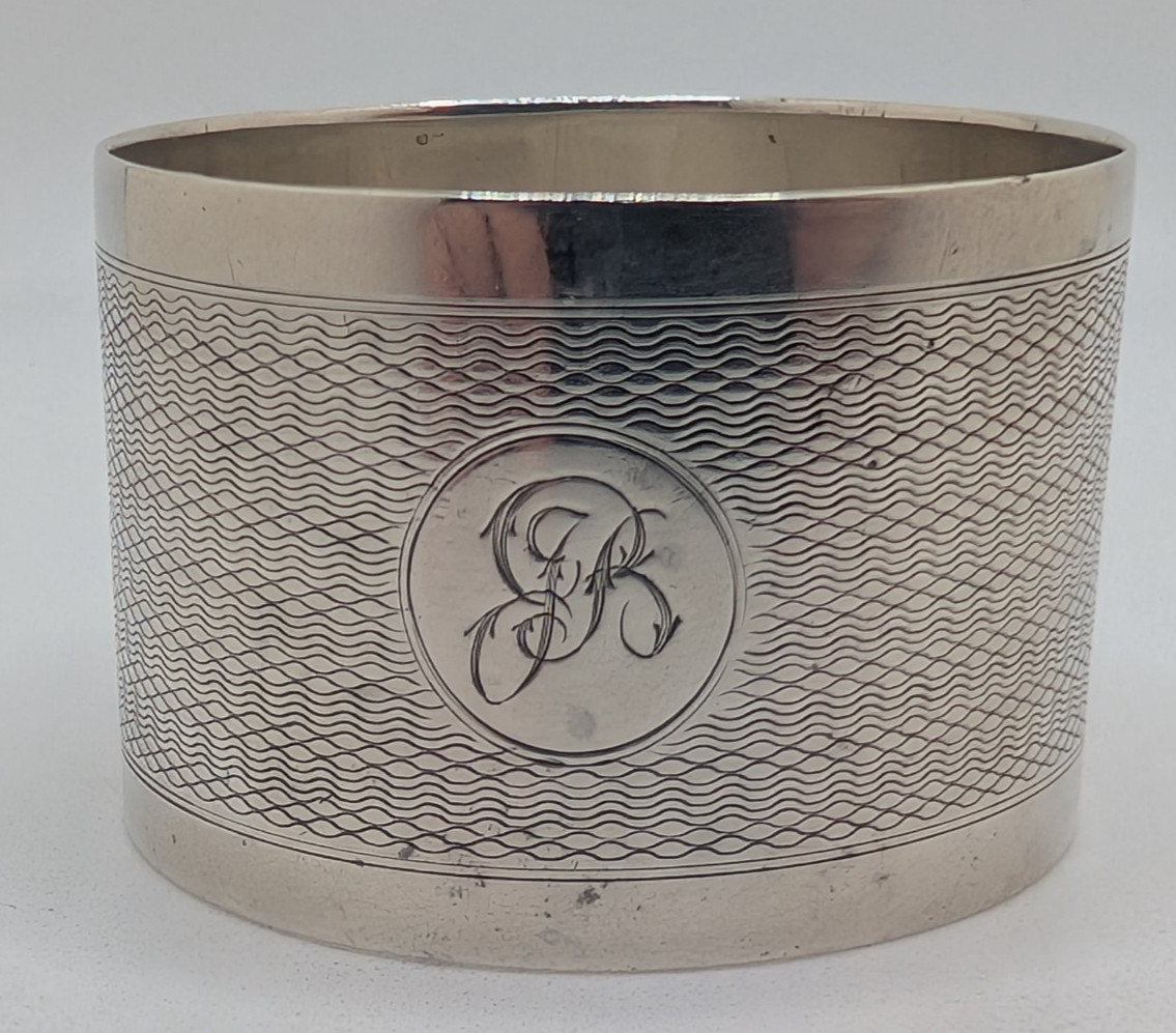 Antique English Sterling Silver Napkin Ring “JB” initials engraving, dated 1919