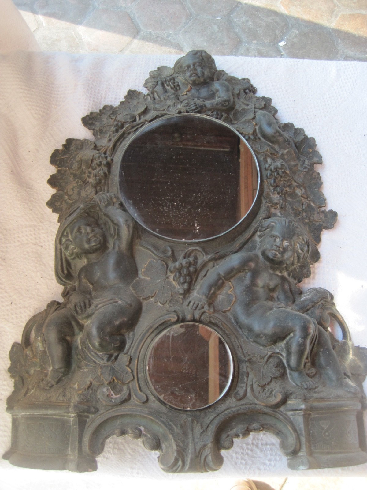 Gothic Mirror Antique made from American Clock Iron Cast Case Angels Round