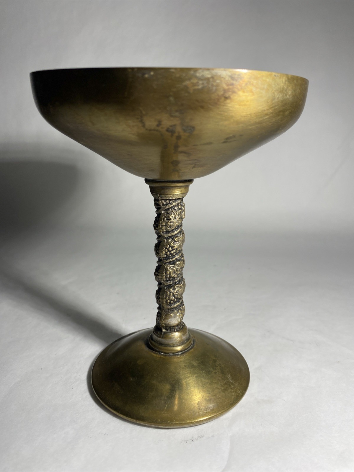 Vintage Solid Brass Gold Spanish Champagne Glass w/ Twisted Vine Stem MCM Patina