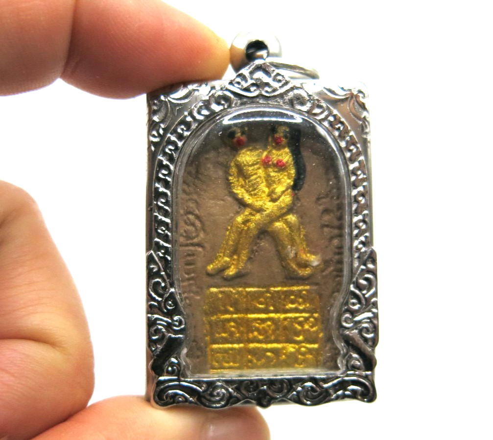 Erotic Silver Inn Koo Couple Love Black Magic Charm Thai Amulet Pendant Takrut