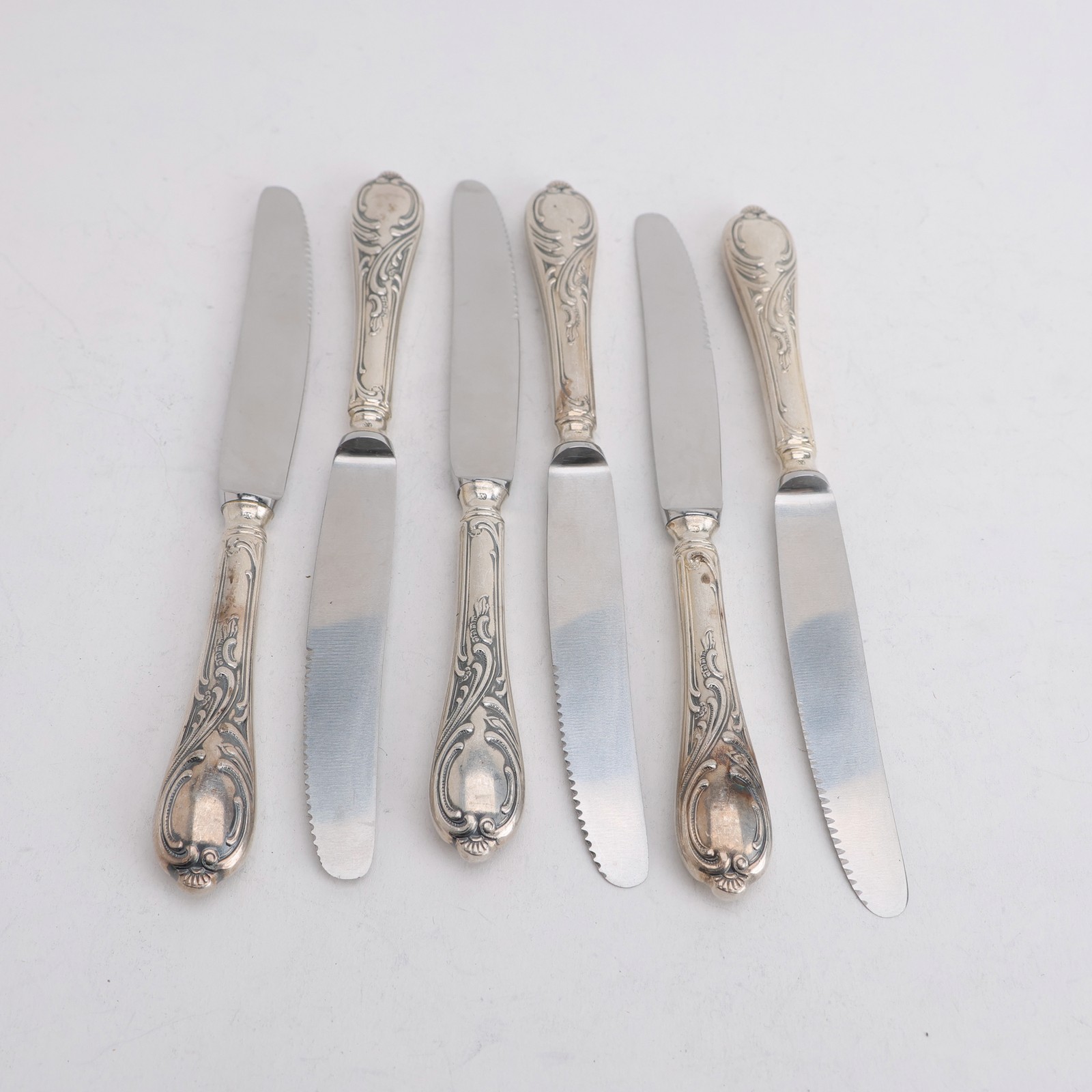German Crowned K 100 Silverplate Serrated Stainless 7″ 6 Small Fruit Knife Set