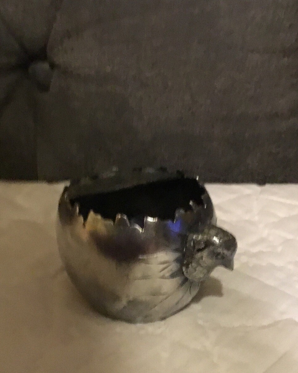 Antique EASTER MERIDEN Silverplate Hatching CHICK EGG Toothpick/ Match Holder