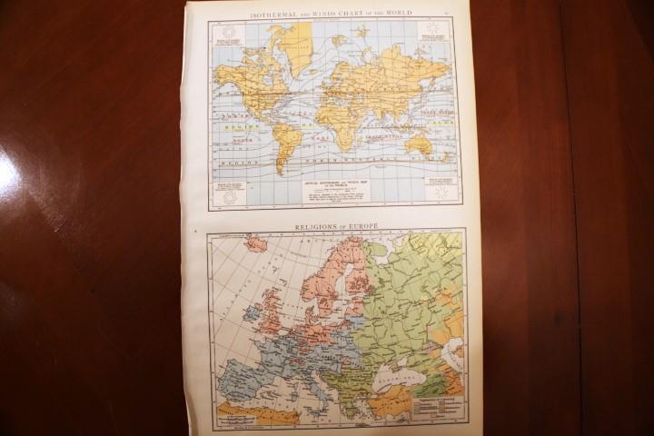 1895 ANTIQUE “THE TIMES” ATLAS MAP OF RELIGIONS IN EUROPE AND WORLD WINDS CHART