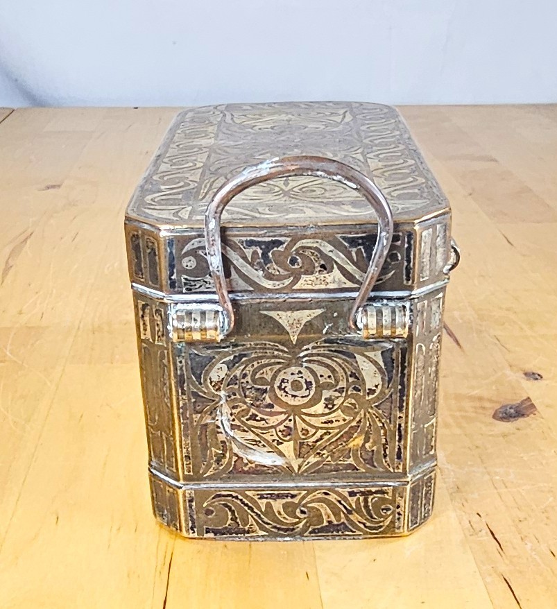 1890s Mindanao Philippines Betel Nut Lime Box Bronze Silver Antique Heavy