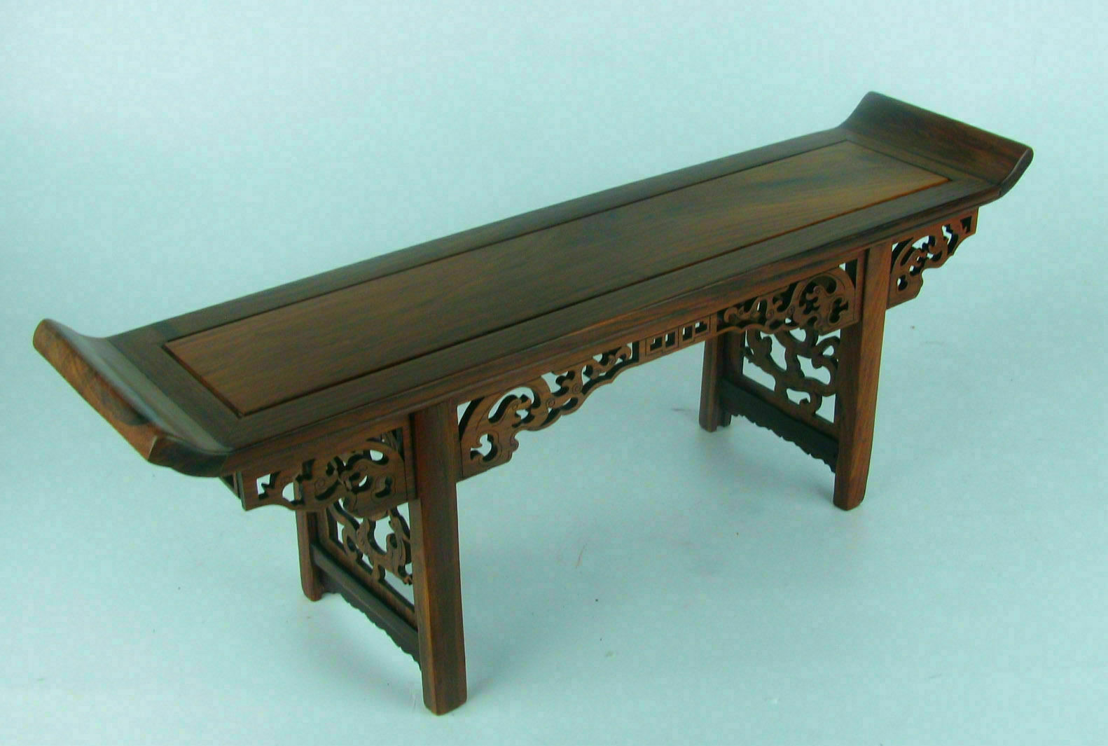Chinese 11.2″ Red Suanzhi Wood Rosewood Carved Mini Table Display Stand Shelf