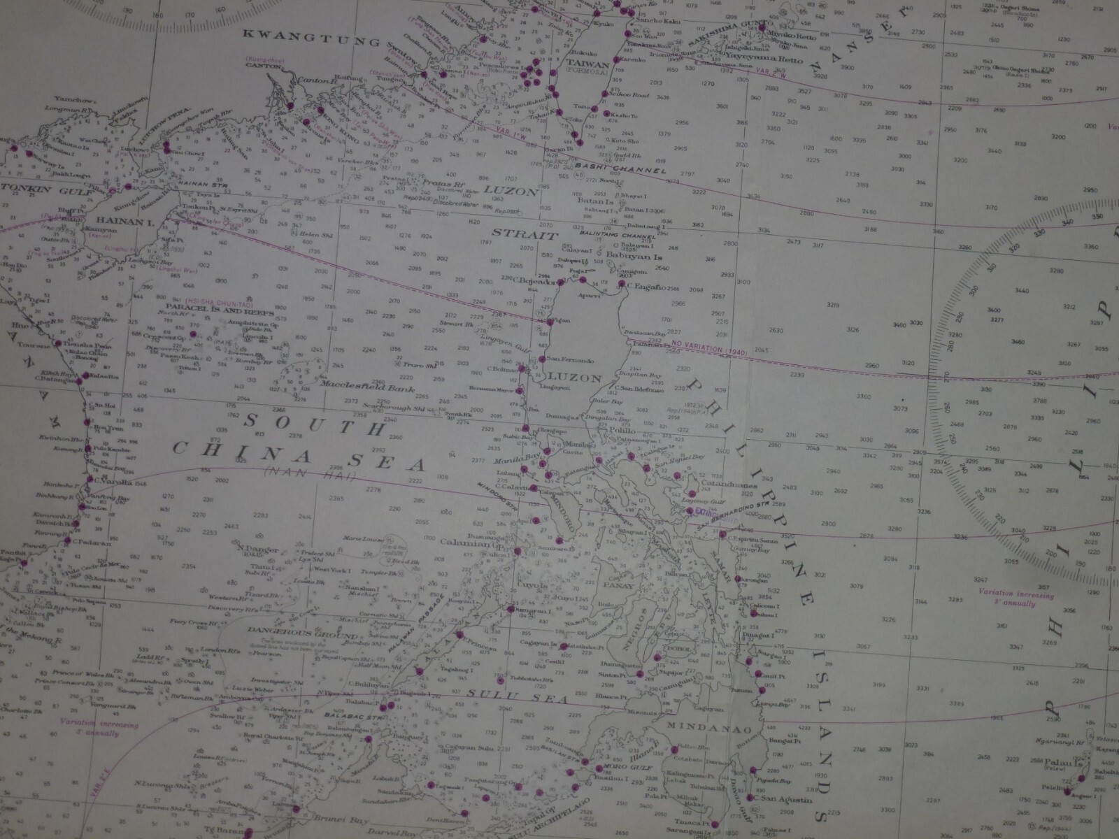 US Navy Hydrographic Map of North Atlantic publ. 1924 rolled