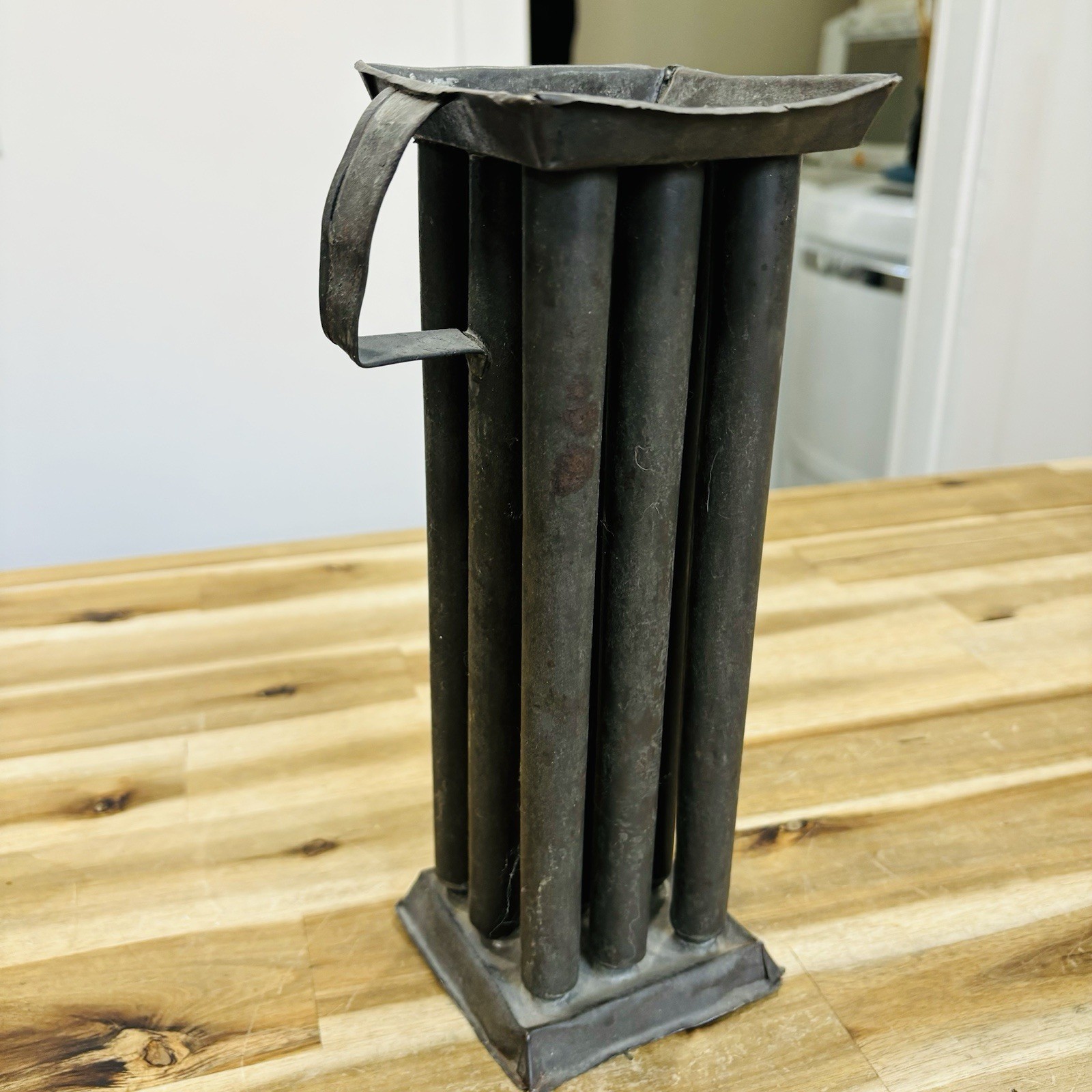 Antique 9 Tube Tapered Single Handle Tin Candle Mold Primitive Rare 10” Tall