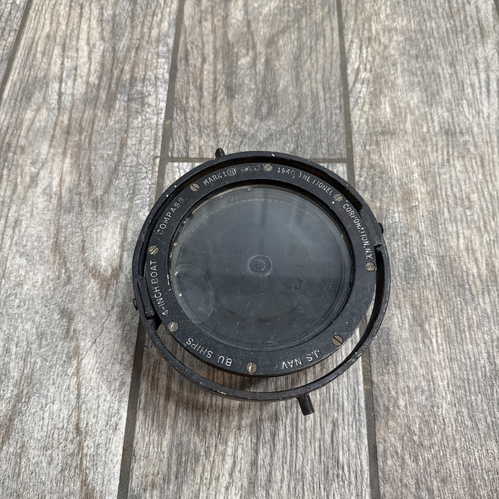 WWII Lionel NY US Navy BU Ships 4″ Boat Compass Binnacle 1940