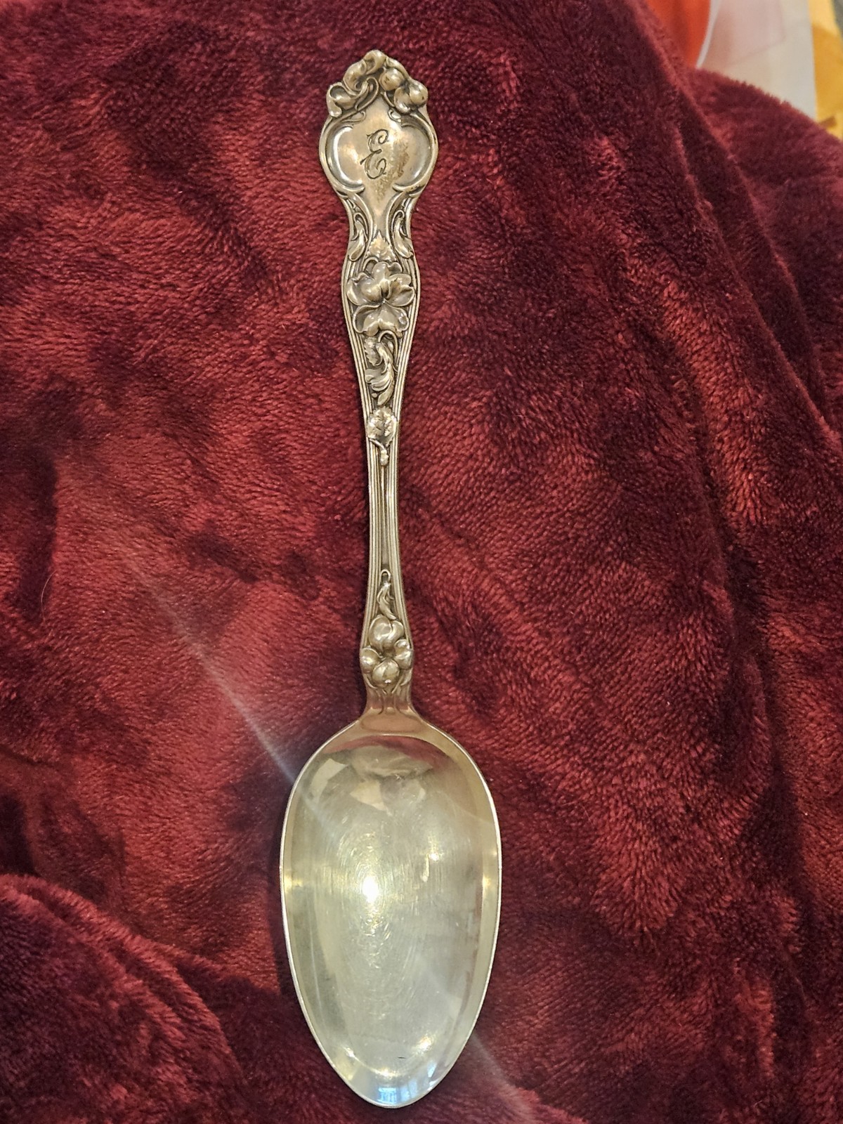 R. Wallace & sons Violet Sterling Serving Spoon, 8 1/4” 62 grams