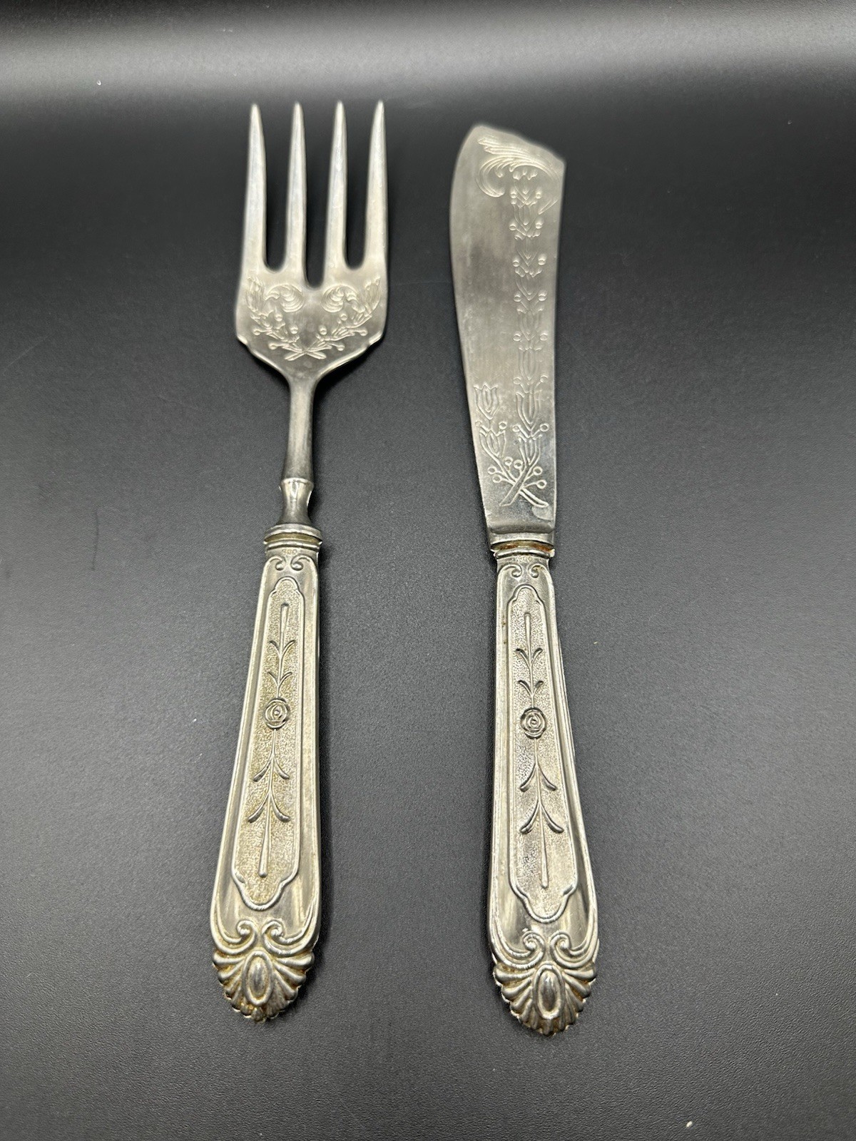 vintage silver fish serving set, 800 Silver