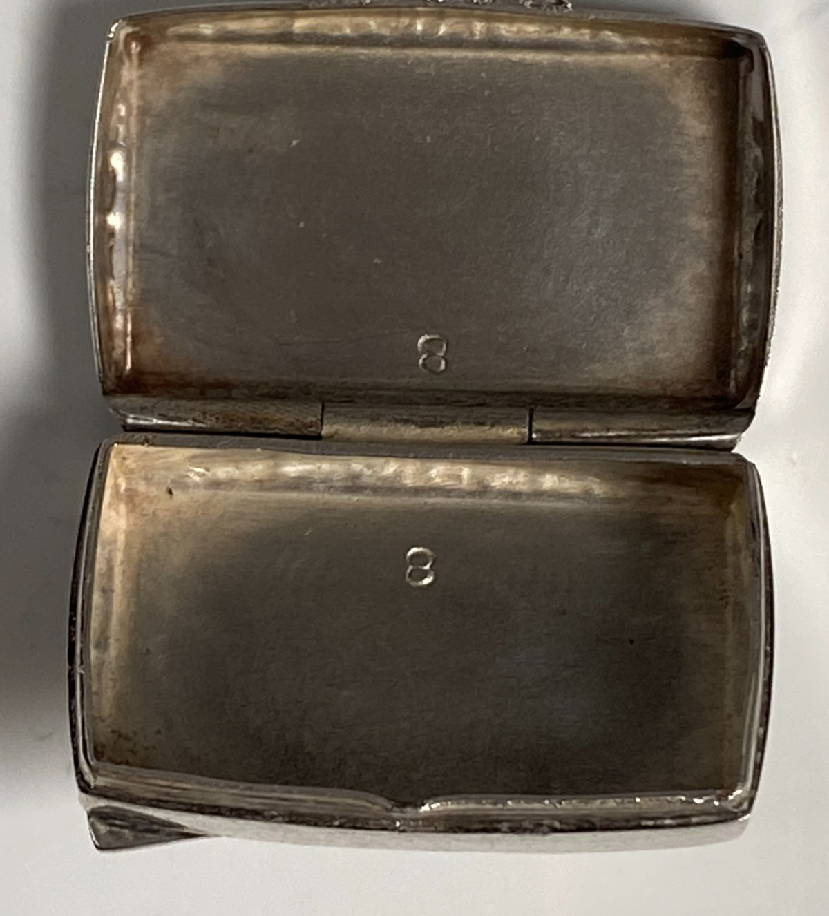 Antique c1910 Solid Silver 935 Engine Turned Pill Box Foliage Border Hinged