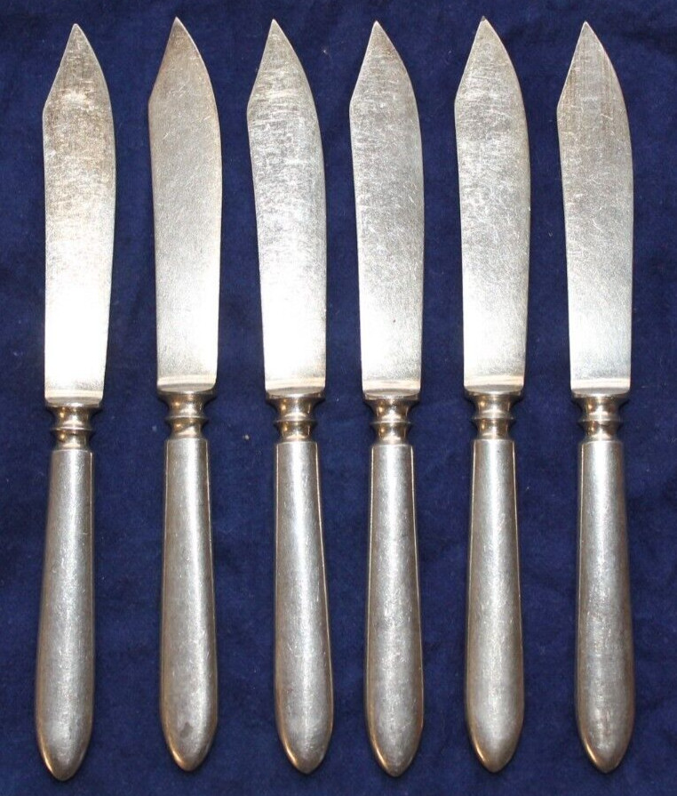 Williams Bros Plain Pointed Silver Fruit Knife Set of 6 (USA 1880) 248g