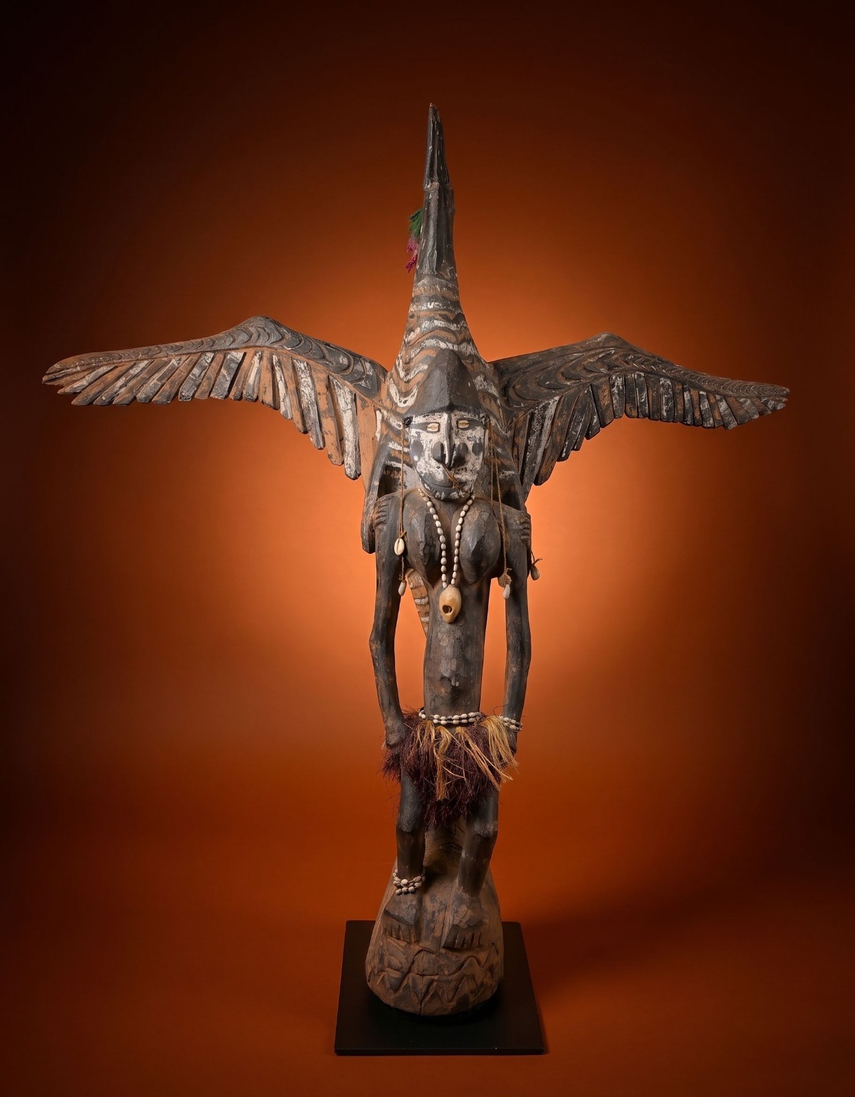 Incredible Carved Ancestor Sculpture with Huge Bird, Sepik River, New Guinea