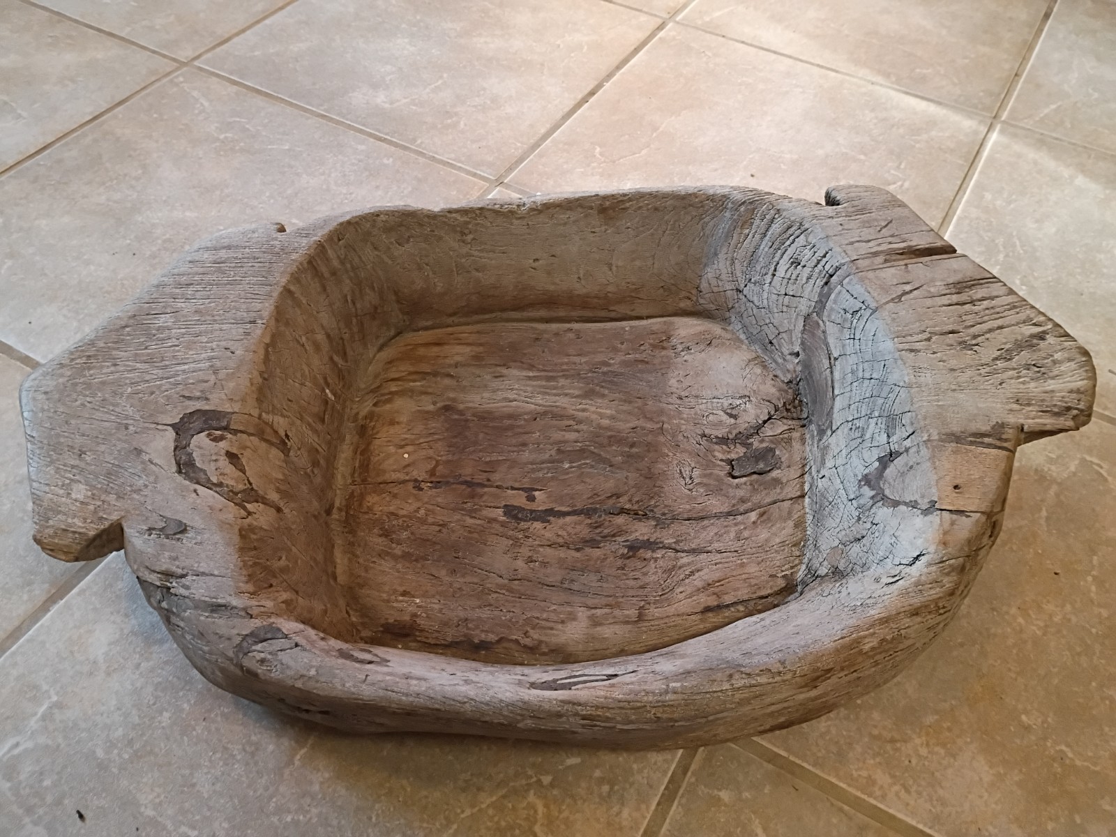 Large Primitive Antique Wooden Dough Bowl Trencher