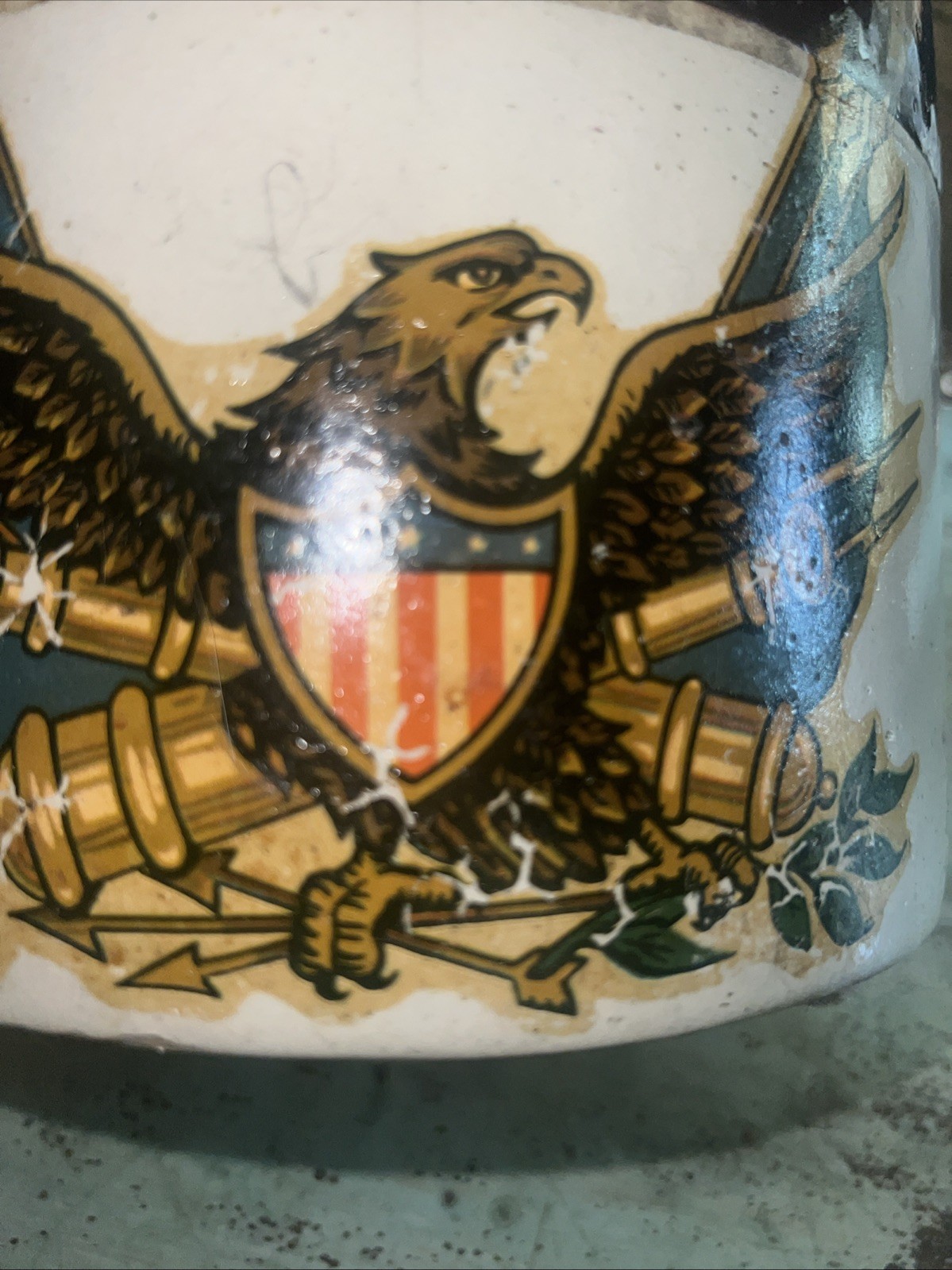 Antique Primitive Patriotic Stoneware American Eagle Pottery Crock 7.5” Tall