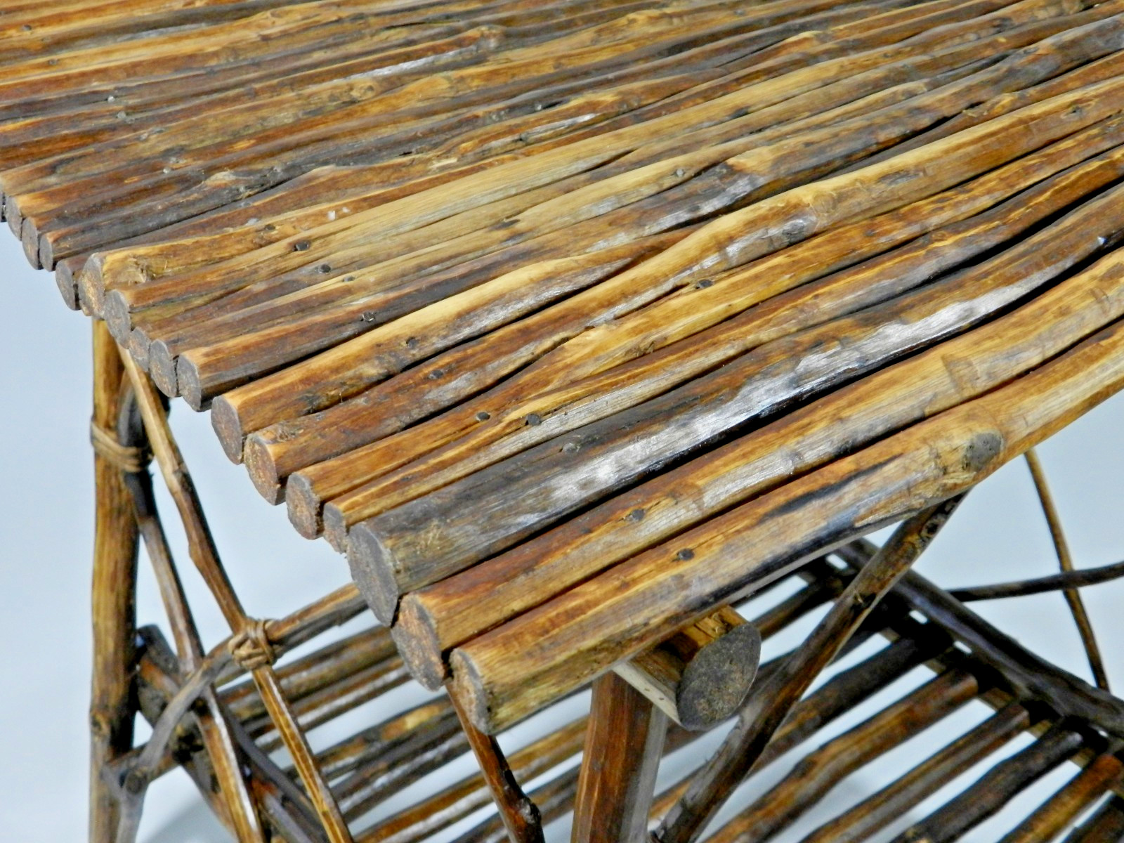 Adirondack Twig Burnt Wood Side Table Pair
