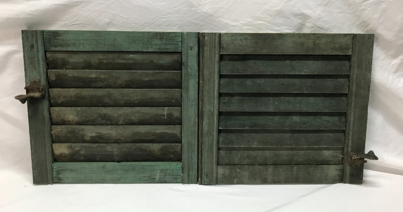 Small Pair 15×16 Antique House Window Wood Louvered Shutters VTG 722-25B