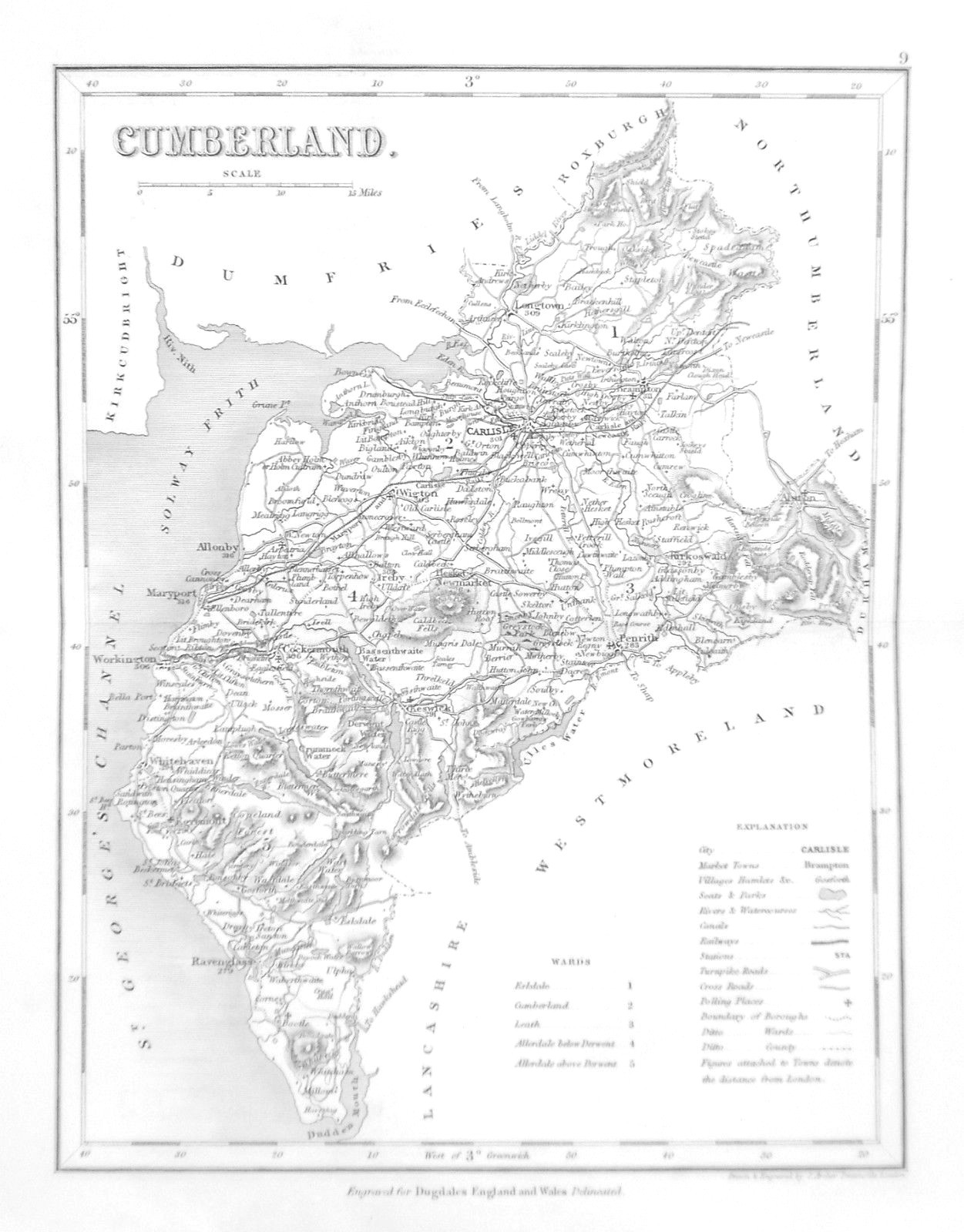 OLD ANTIQUE MAP CUMBERLAND c1840’s by J ARCHER ENGRAVING