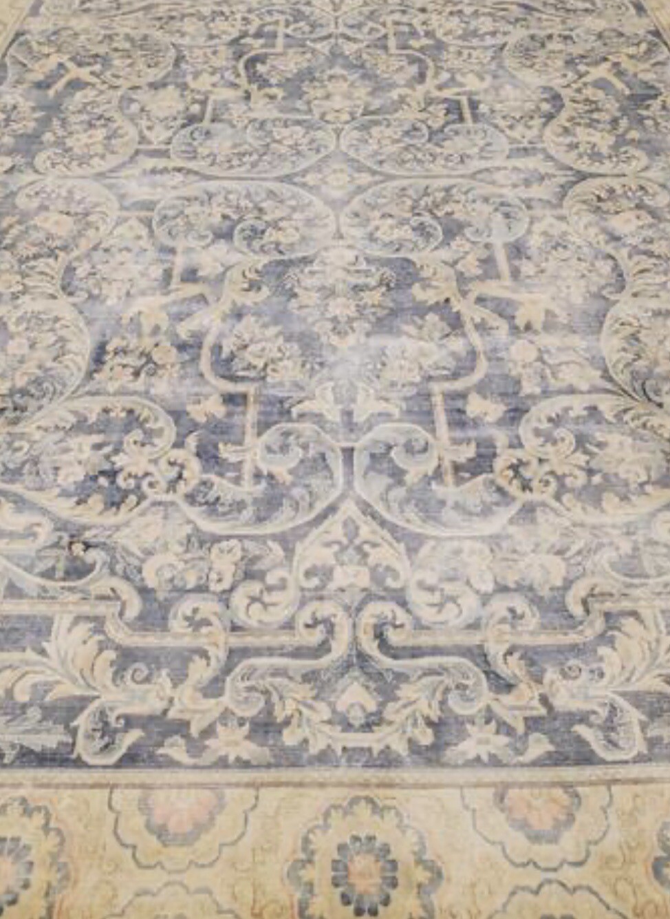 Vintage Original Area Rug Oushak Low Pile Distressed 9 X 13 Antitque Beauty Blue