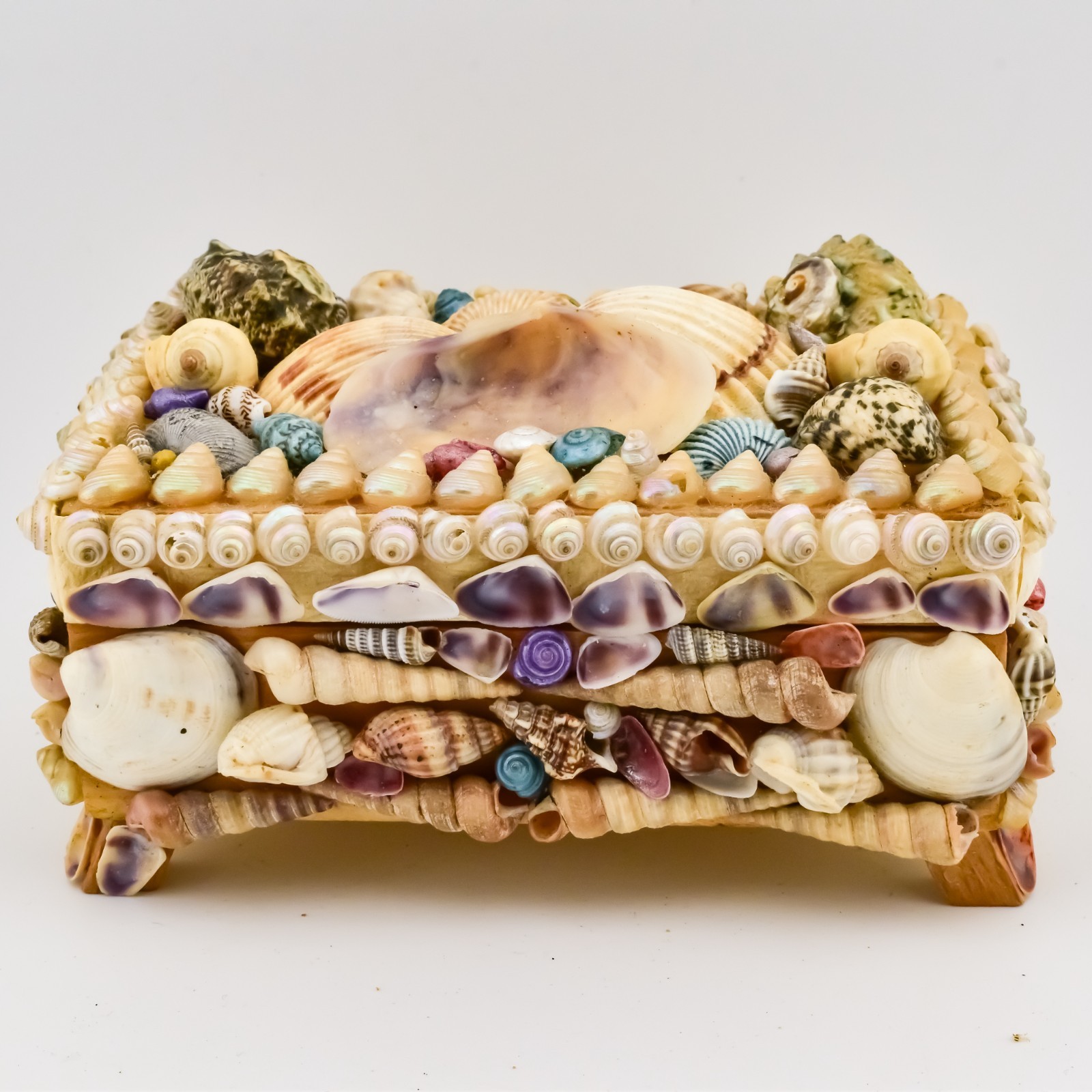 Victorian Era French Shellwork Jewelry Coffin Box Dyed Shells Sailor’s Valentine