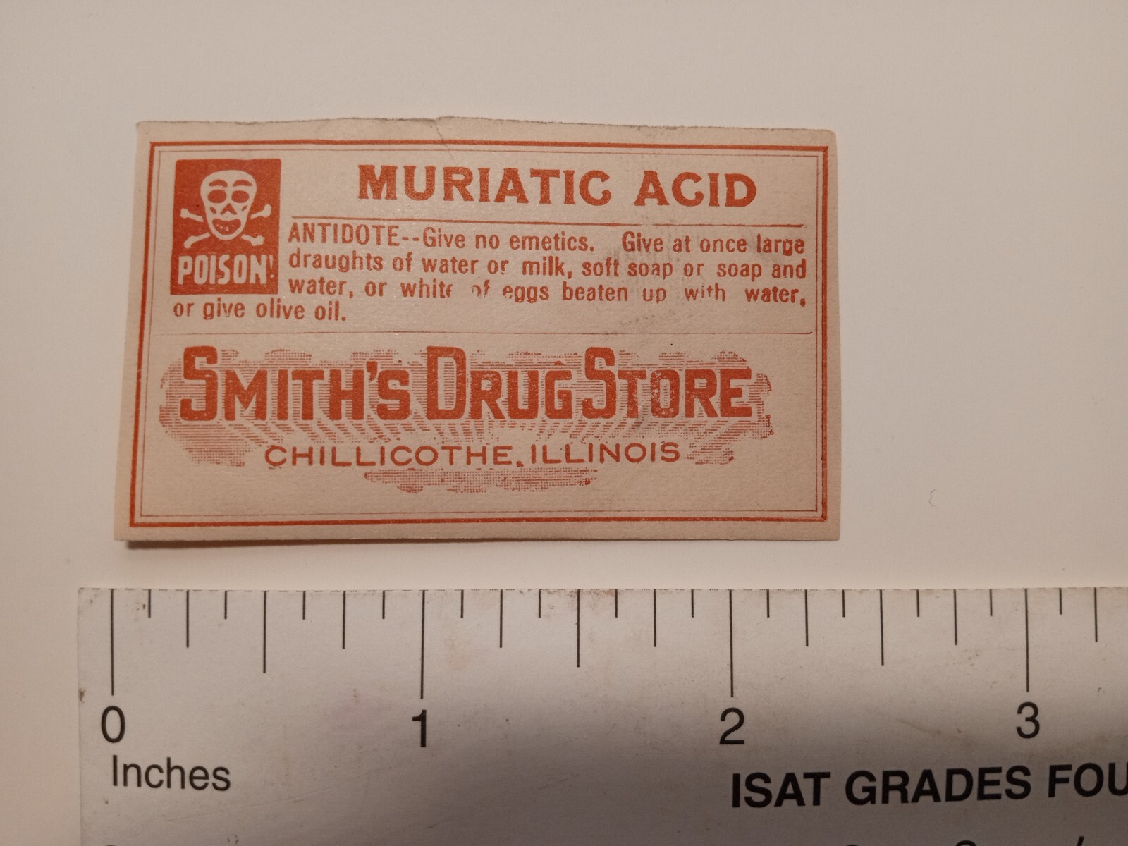 2 Antique Poison Druggist Labels Chillicothe IL Smiths Drug Store Skull