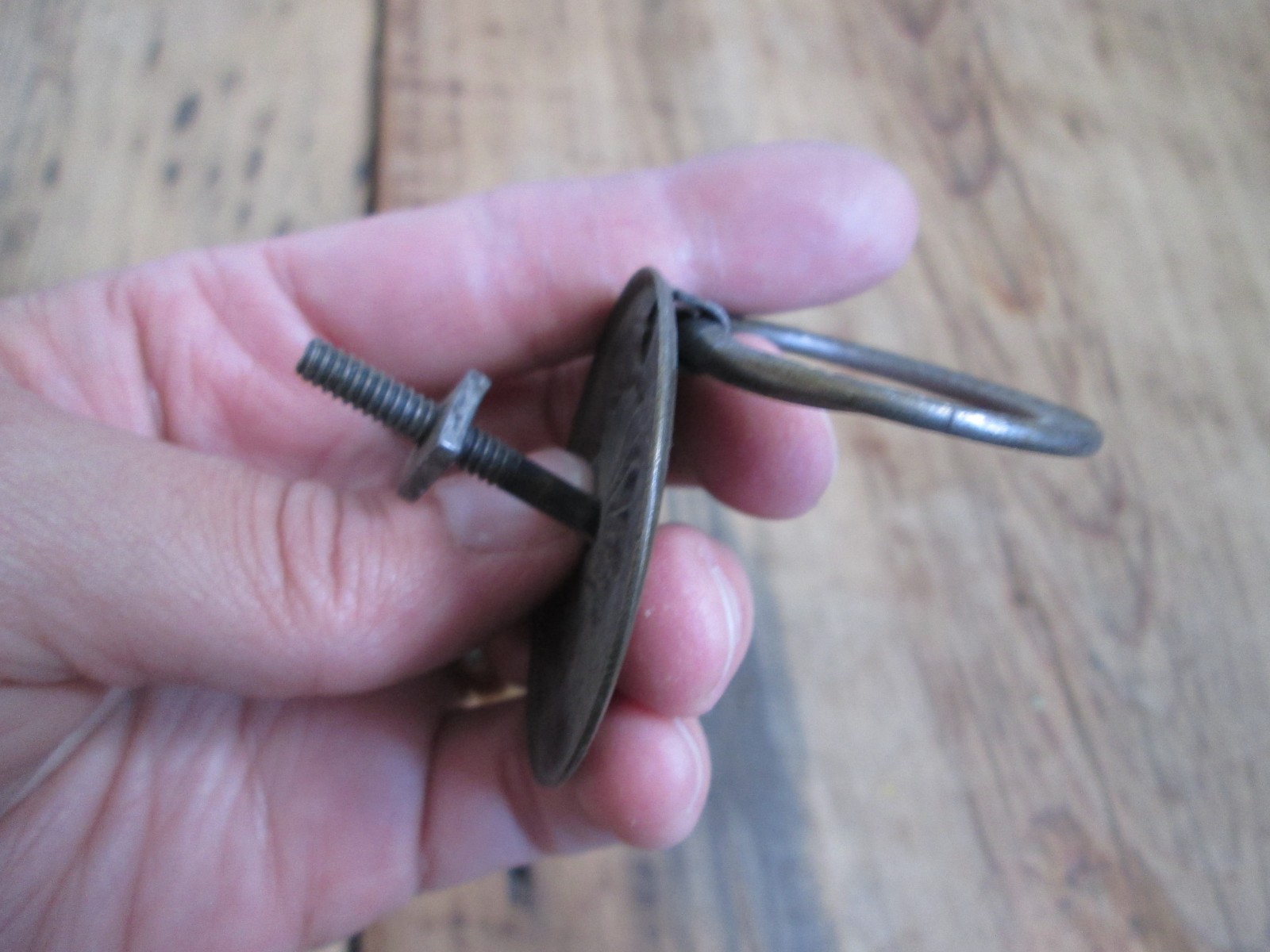 Vintage Floral Drawer Pull Drop Ring Antique Brass Stamped Colonial Hepplewhite