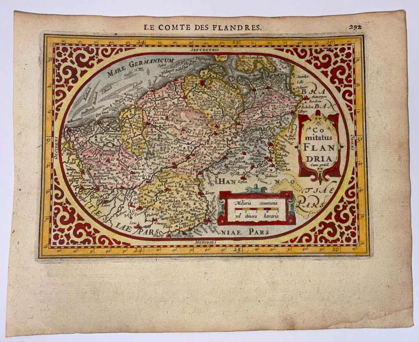 FLANDERS 1628 ABRAHAM GOOS /JODOCUS HONDIUS NICE ANTIQUE MAP