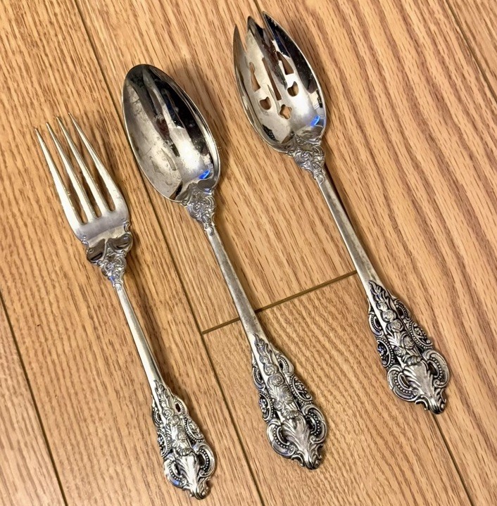 BAROQUE BY GODINGER 3 Piece Serving Set Flatware Silverplate FAST SHIP 3299-60