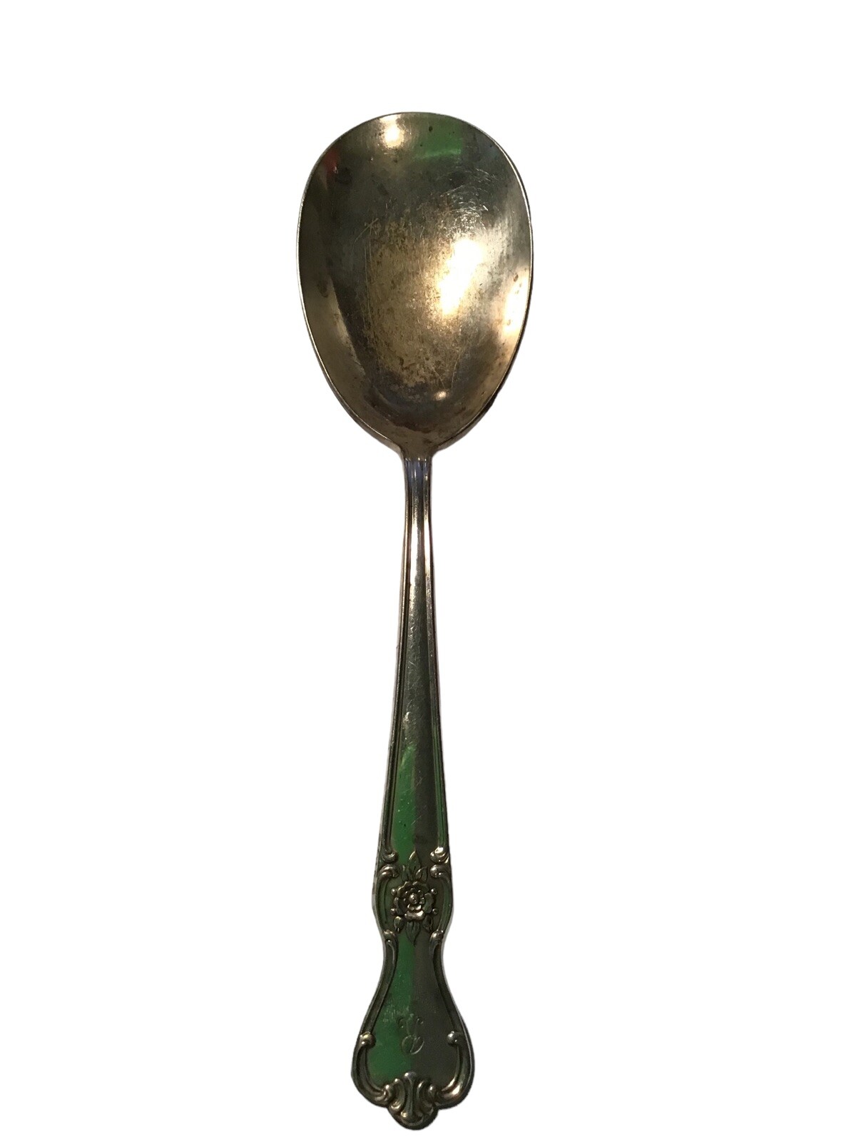 Old Company Plate Signature Rose Casserole Spoon “R” Monogram 1960 Silver Plate
