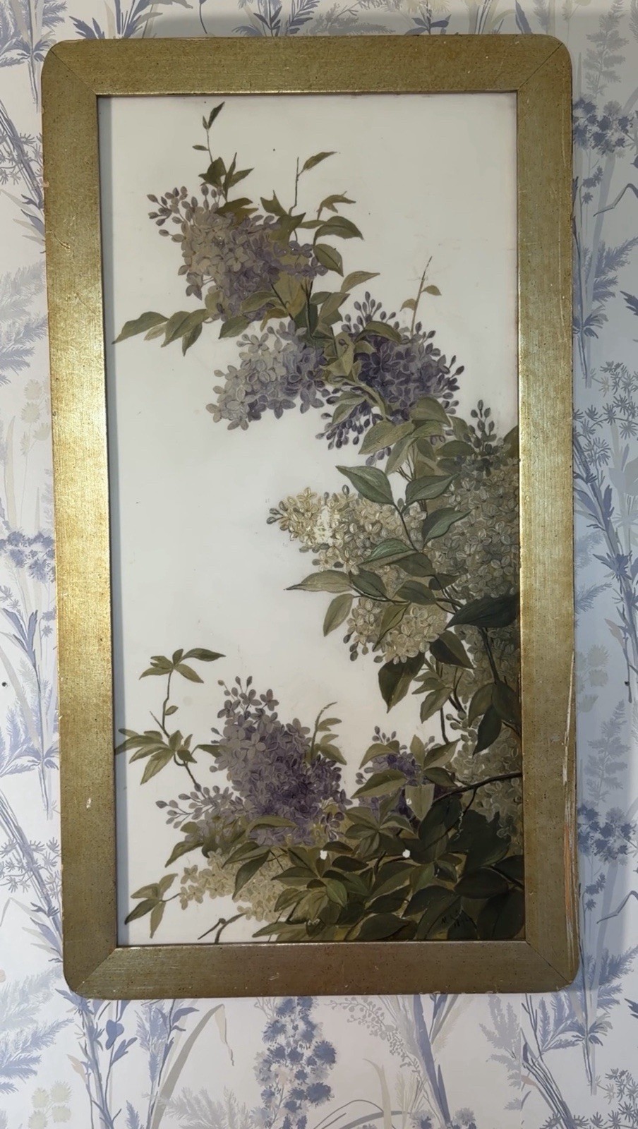 Victorian Opaline Glass Floral Panel Hand Painted Antique Decor 1892 Signed MAG
