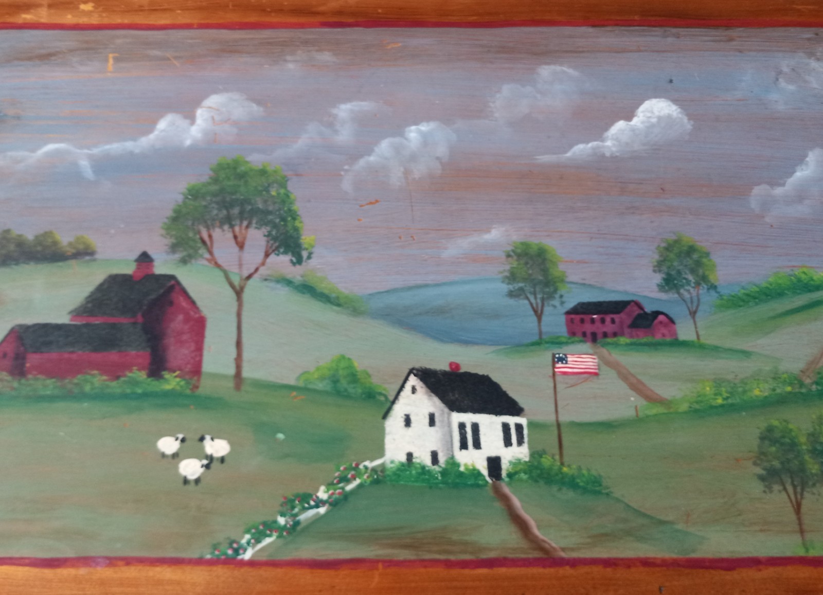 Vintage Solid Oak Hand Painted Folk Art 1940’s Tabletop Desk Original Heavy RARE
