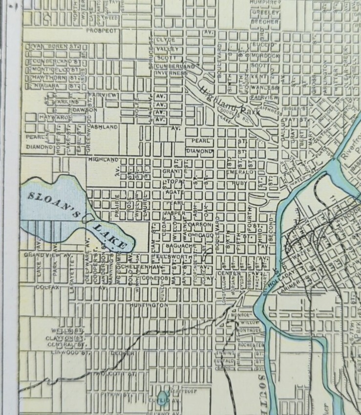 Vintage 1898 DENVER CO Map 14″x11″ Old Antique Original OVERLAND PARK GOLF CRSE