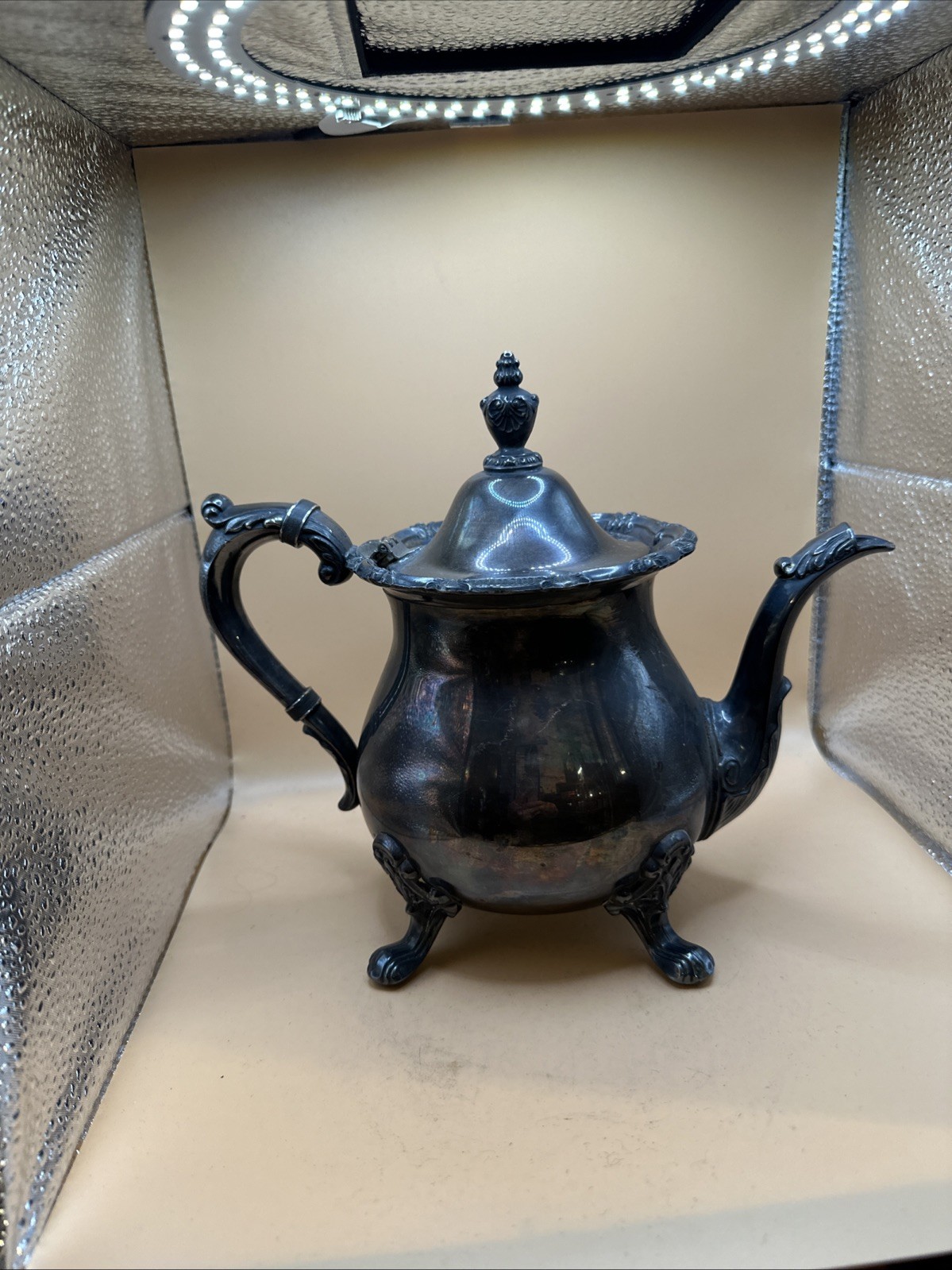 VTG Silverplate Bristol Teapot Hinged Lid Floral Design Footed Elegant Tea Pot