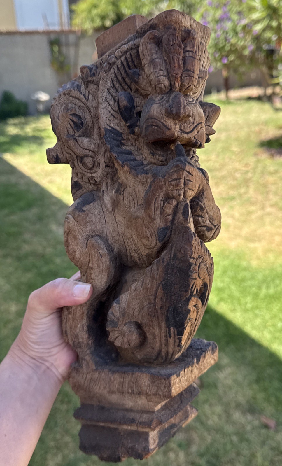 Antique Hand-Carved Wood India “Yali” architectural bracket wall decor