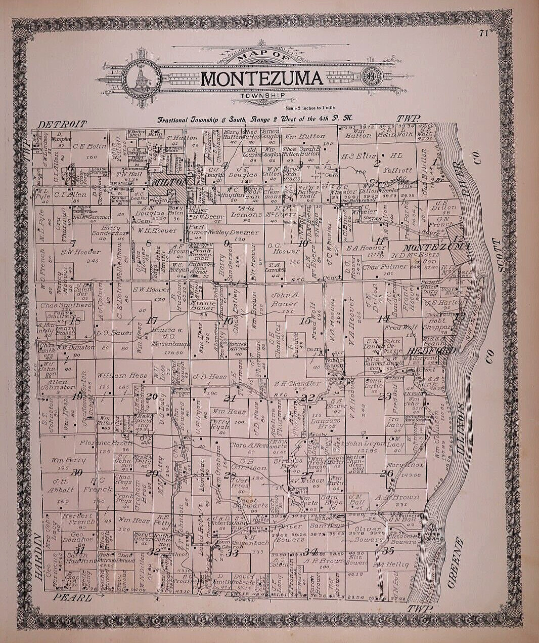 1912 Plat Map ~ MONTEZUMA Twp., PIKE Co., ILLINOIS (15×17)-#006
