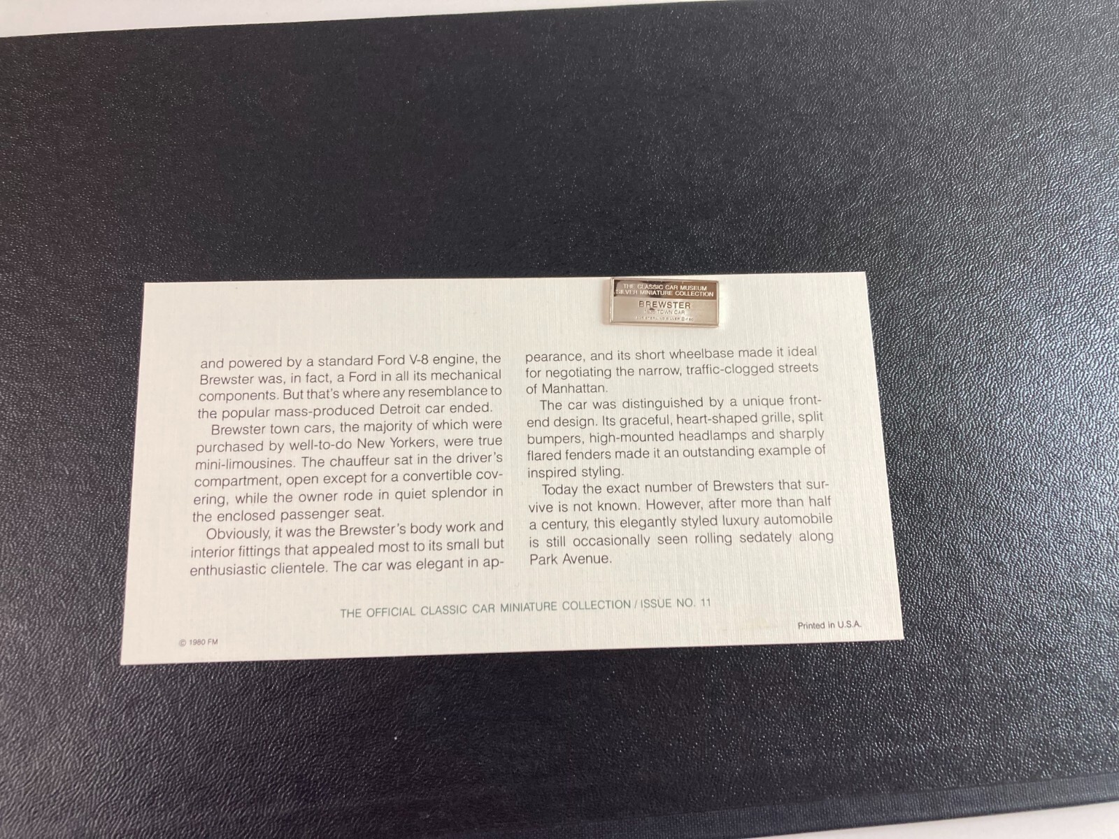 1980 Franklin Mint Official Classic Car Collection Silver Ingot Brewster Town Ca