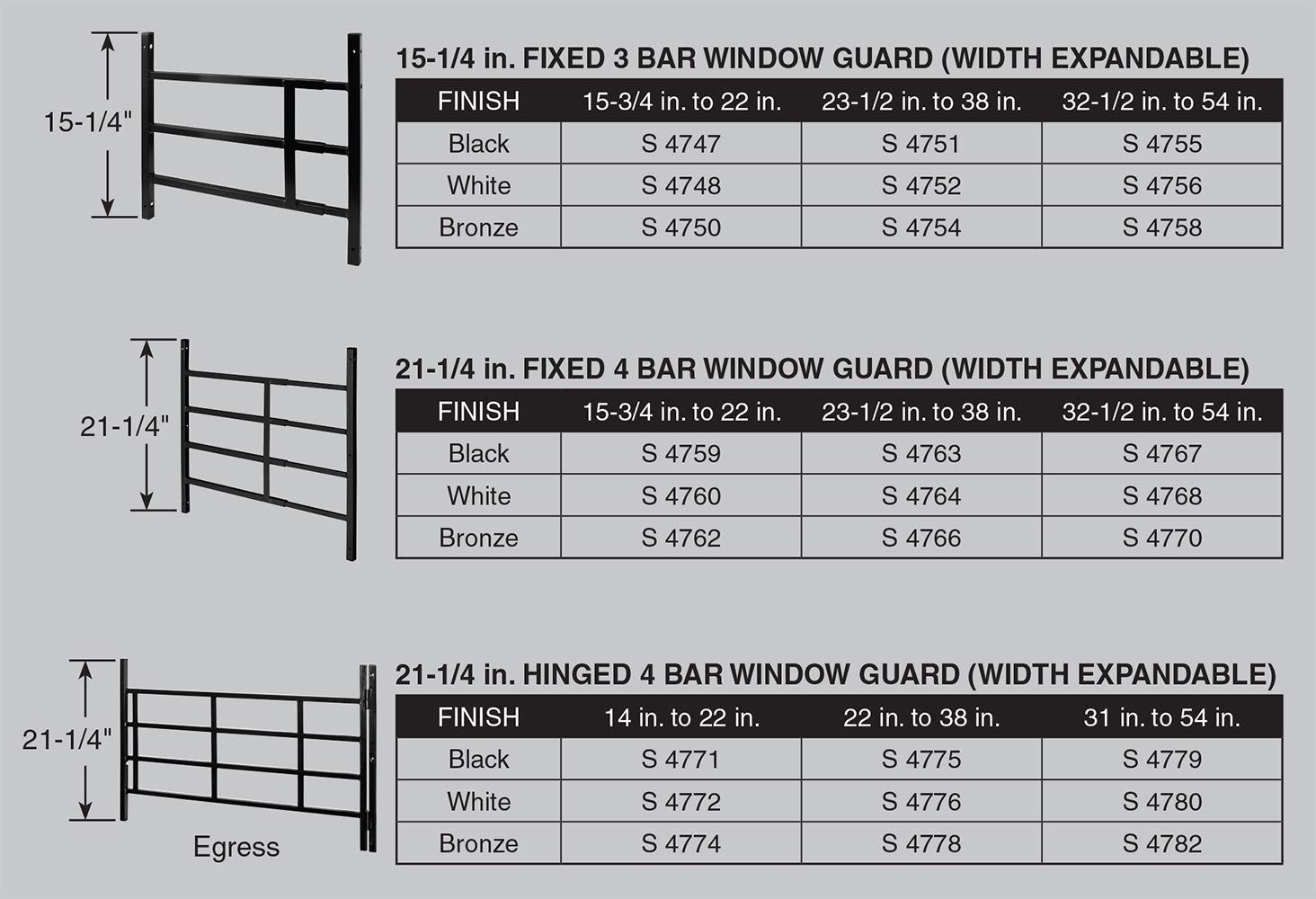 Prime-Line S 4766 Fixed 4-Bar Window Grill for Home Security, Carbon Steel