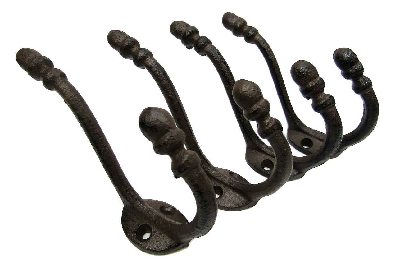 Lot 4 Antique-Inspired Rustic School Coat Double Hooks Cast Iron Wall Mount