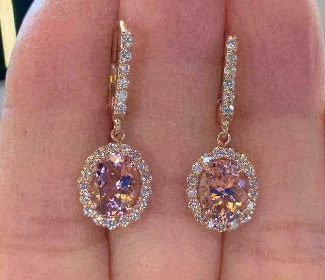 4Ct Lab Created Morganite Diamond Drop & Dangle Earrings 14K Rose Gold Plated