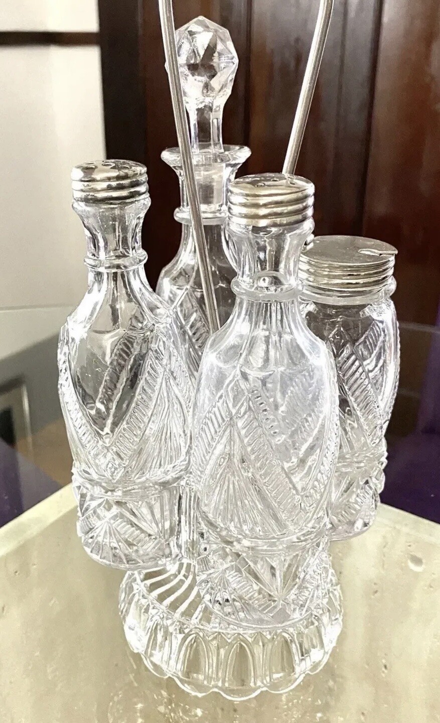 Victorian Antique Victorian 1880 9-Piece Glass Castor Cruet Condiment Set