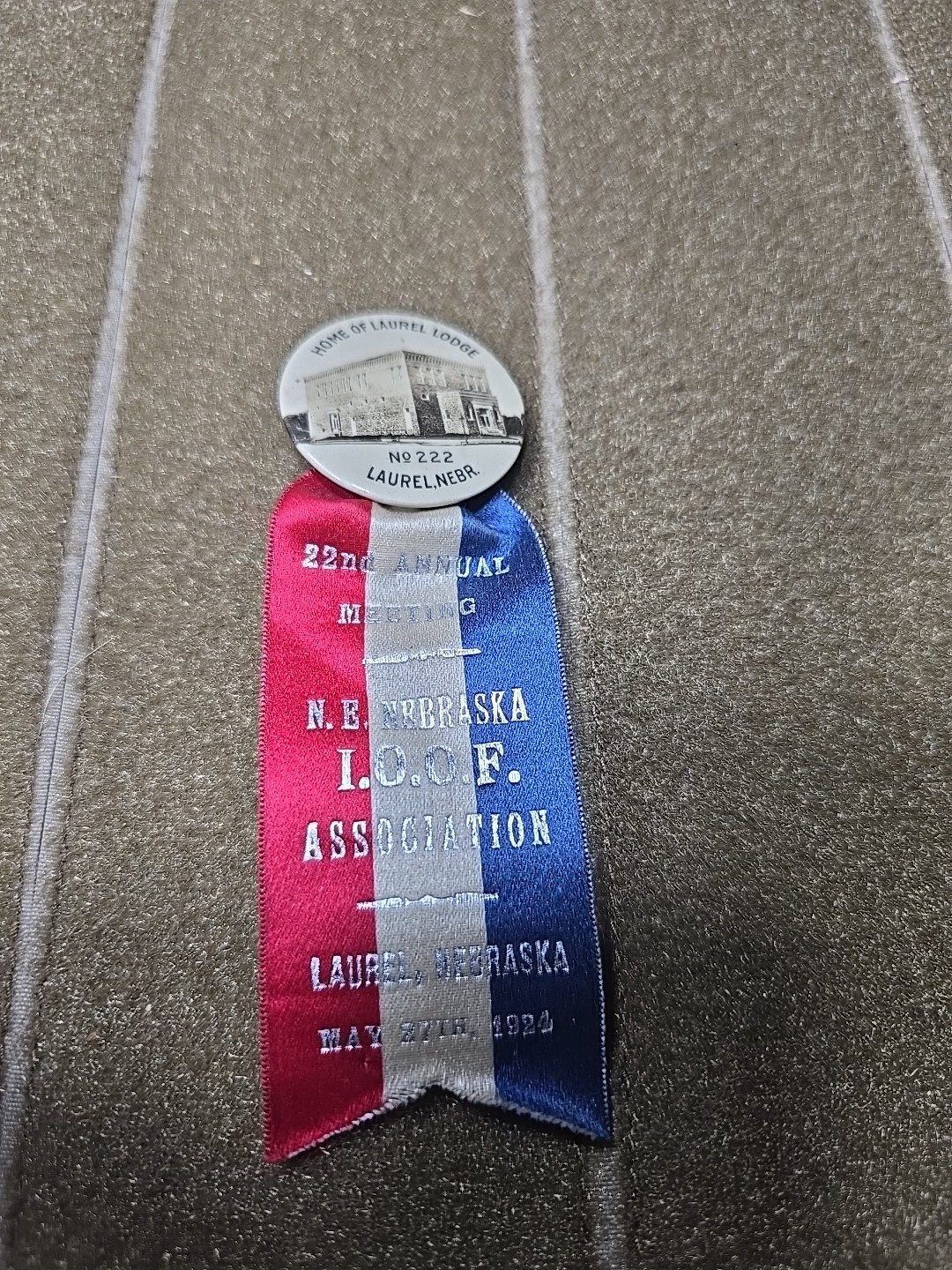 Home Of LAUREL LODGE NO 222 RIBBON 1924