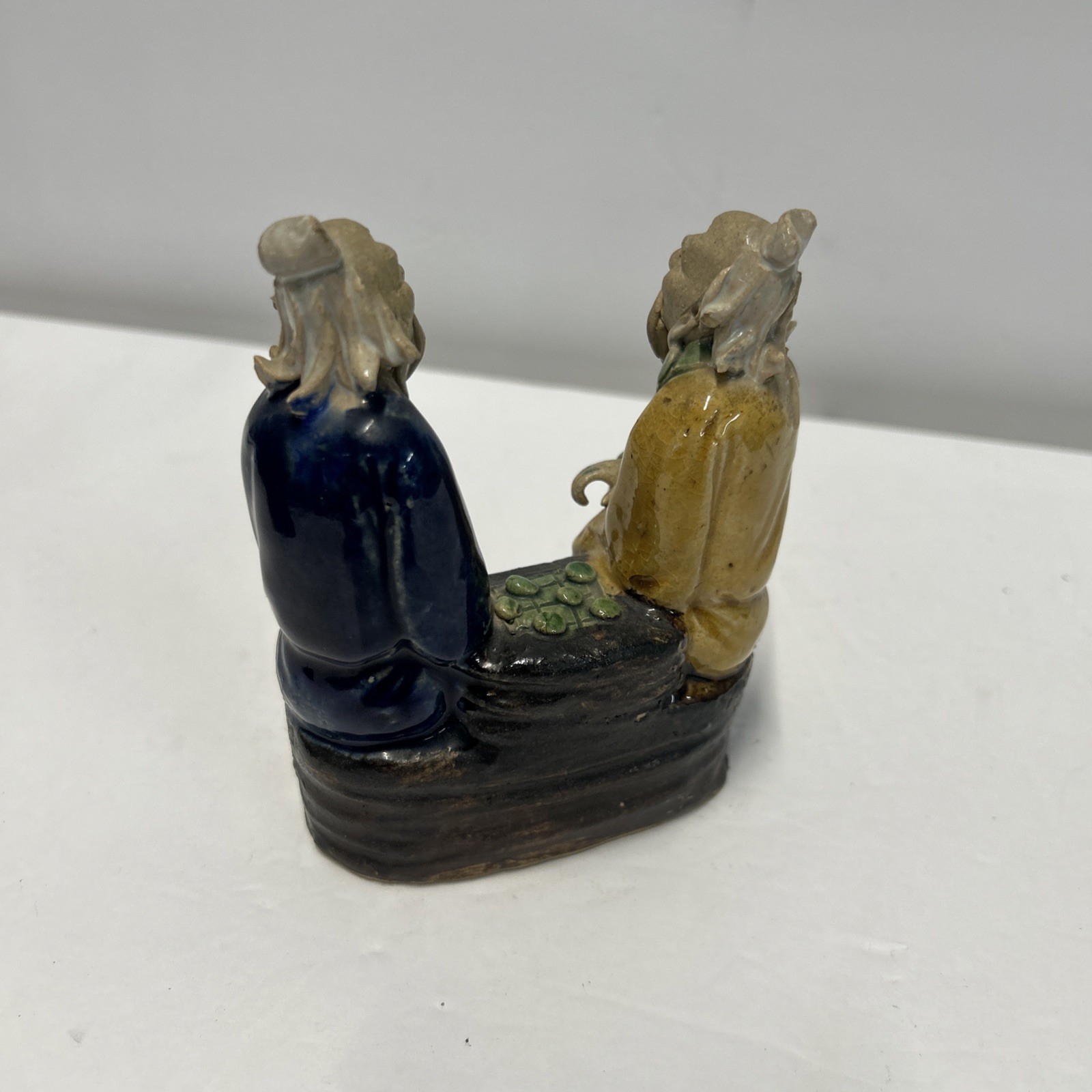 4.5” Inch Tall Antique Chinese Mud Men Man Figure Scholar Wiseman Game Sitting