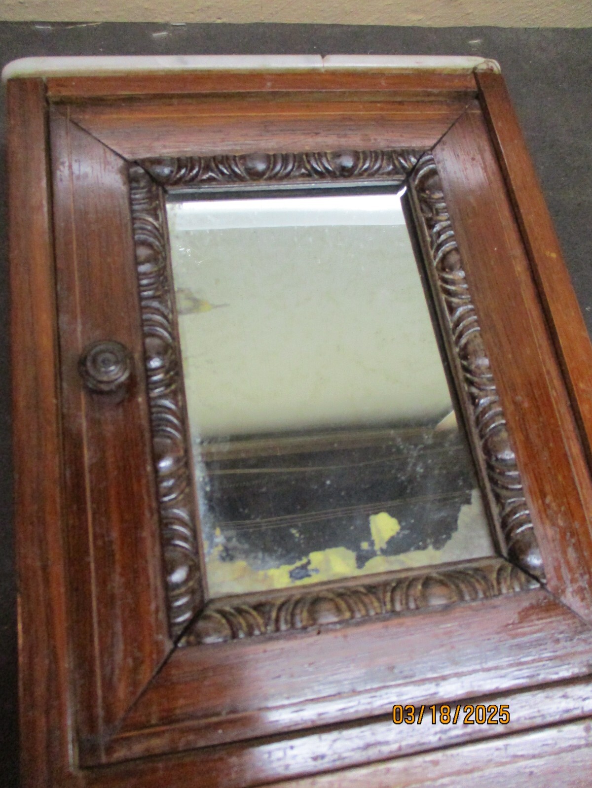 Antique Doll Armoire French With Mirror Door/Drawer/Marble Top