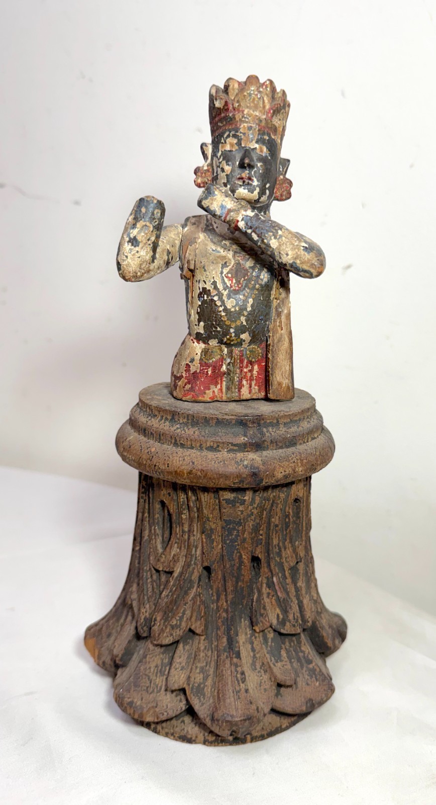Antique 18th century Indonesian carved polychromed wood sculpture figure statue
