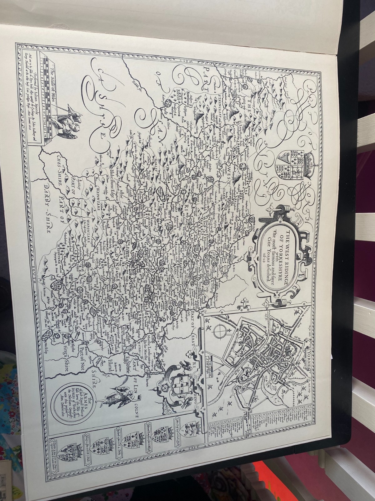 THE WEST RIDINGS OF YORKSHIRE County Map in1610 by John Speed – Uncoloured