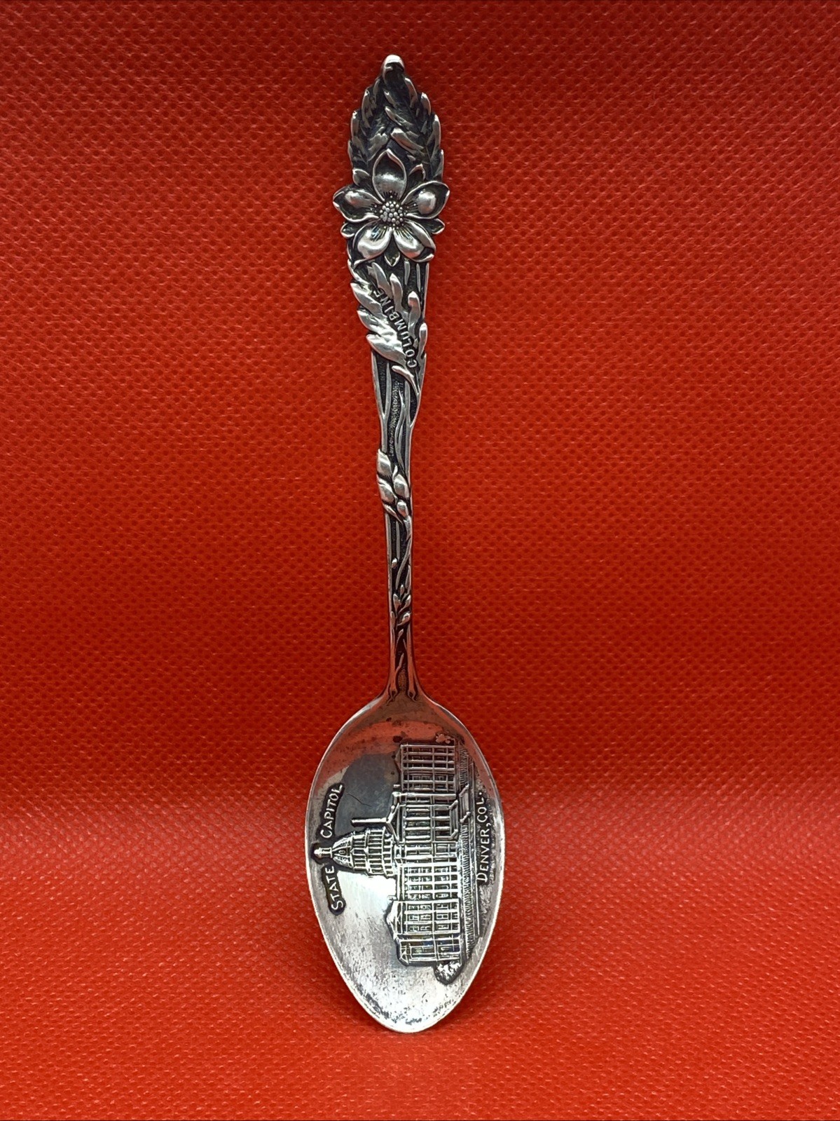 Antique Sterling SILVER Souvenir Spoon State Capital Denver, CO, Columbine