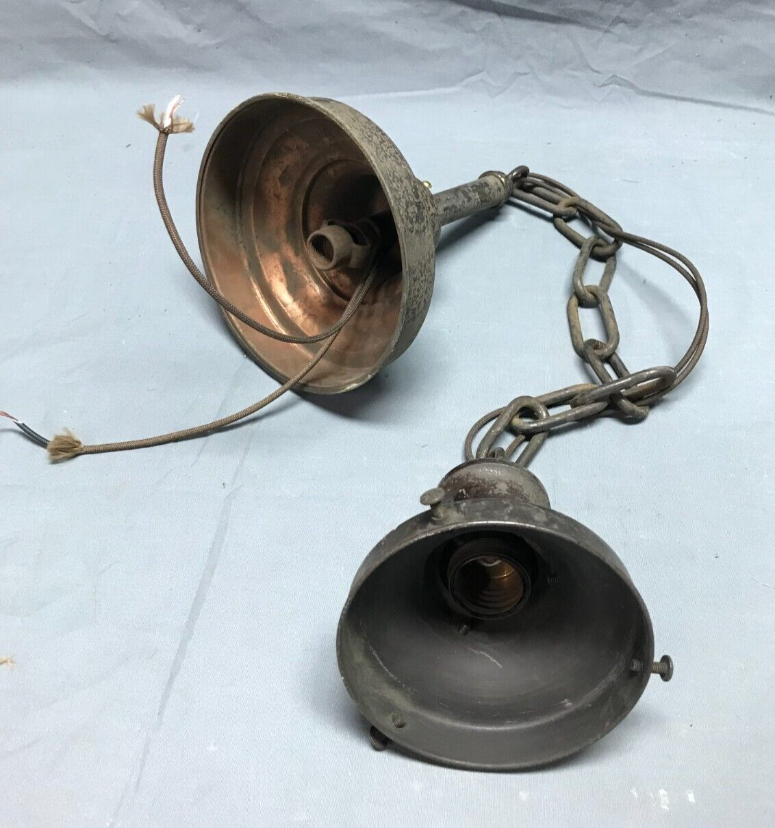 Antique 9″ Schoolhouse Bank Ceiling Light White Glass Globe VTG Bronze 295-23B