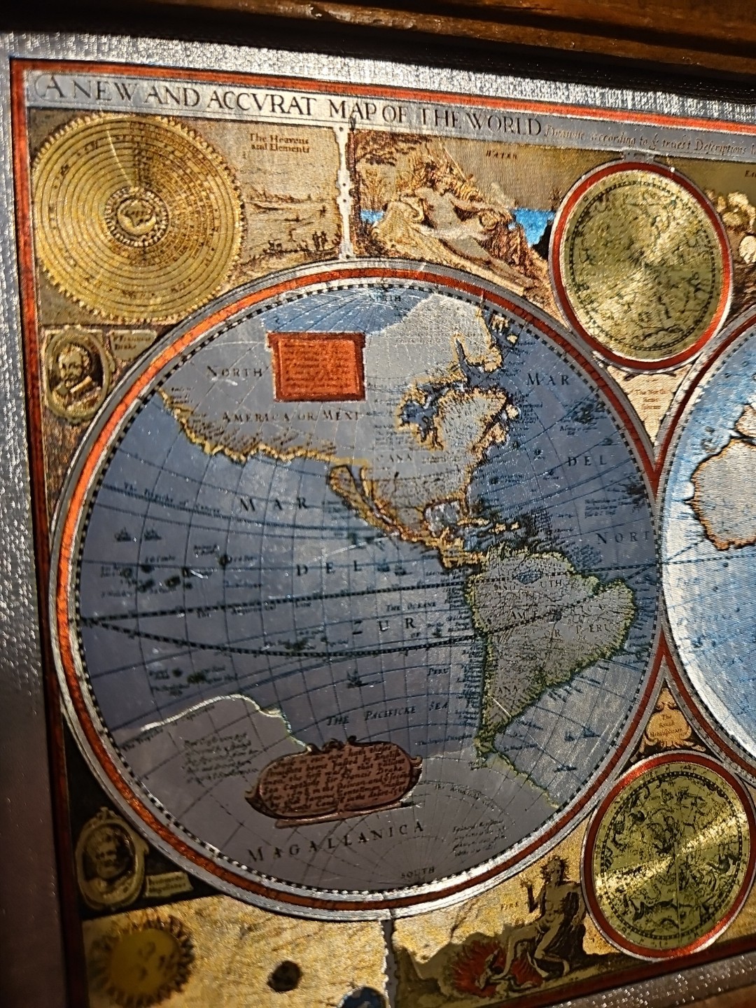 Vtg John Speed 1651 World Map Foiled Reproduction Framed 6×8 in 10×8 Wood Frame